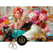 ヴィンテージフローラバイクもしくは自転車に乗る人女性のデコパージュ 薄葉紙