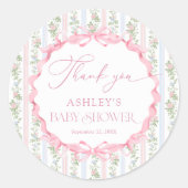 ヴィンテージフローラバウ女の子ベビーシャワーありがとう ラウンドシール (正面)