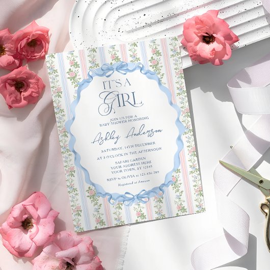 ヴィンテージフローラバウ女の子ベビーシャワー 招待状