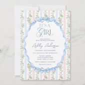 ヴィンテージフローラバウ女の子ベビーシャワー 招待状 (正面)