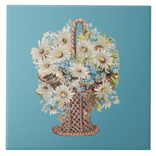 ヴィンテージフローラバスケットのホームデカール タイル (正面)