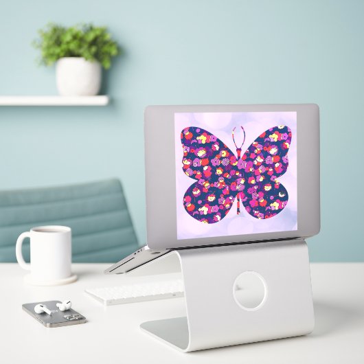 ヴィンテージフローラバタフライラージシール シール (デスク上のノートパソコン)