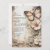 ヴィンテージフローラバタフライ70誕生日 招待状 (正面)