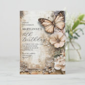 ヴィンテージフローラバタフライ70誕生日 招待状 (スタンド正面)