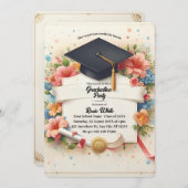 ヴィンテージフローラバナー卒業パーティ招待状 招待状 (正面/裏面)