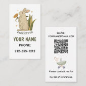 ヴィンテージフローラバニーラビットベビーシッターQRコード 名刺 (正面/裏面)