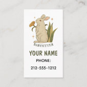 ヴィンテージフローラバニーラビットベビーシッターQRコード 名刺 (正面)