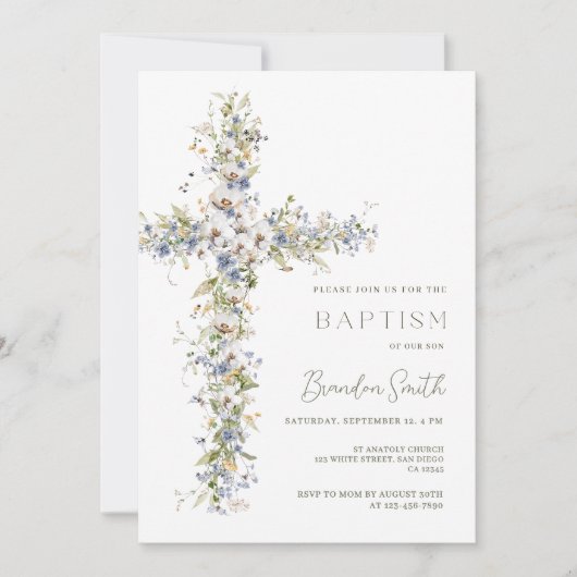ヴィンテージフローラバプテスマ招待状ボーイフラワー 招待状 (正面)