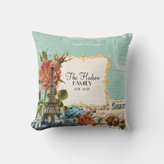 ヴィンテージフローラバラエッフェルタワーマリーアントワネット クッション (正面)