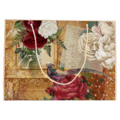 ヴィンテージフローラバラグリッター文字スクリプト ラージペーパーバッグ (裏面)