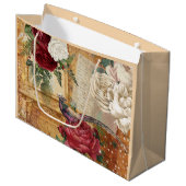 ヴィンテージフローラバラグリッター文字スクリプト ラージペーパーバッグ (正面アングル)