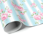 ヴィンテージフローラバラストライプクラシックライトブルー ラッピングペーパー (ロールコーナー)