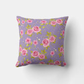 ヴィンテージフローラバラピンクパープルパターン クッション (裏面)
