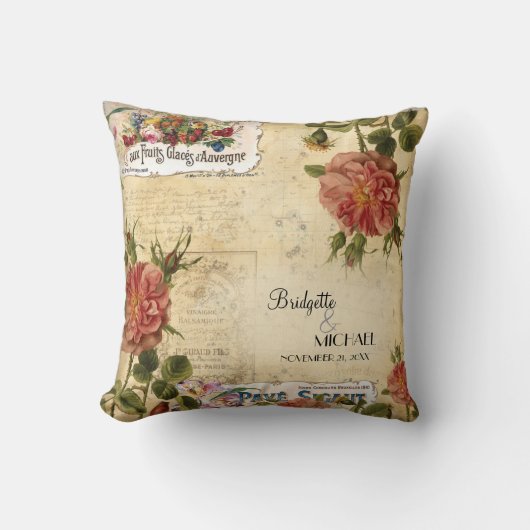 ヴィンテージフローラバラフルーツラ結婚ベルのカスタム クッション (正面)