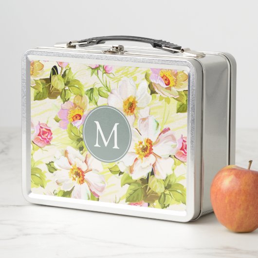 ヴィンテージフローラバラペニーズモノグラム弁当箱 メタルランチボックス (インサイチュ)
