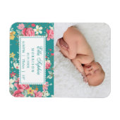 ヴィンテージフローラバラ写真の誕生発表 マグネット (横)