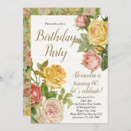 ヴィンテージフローラバラ成人女性バースデーパーティー 招待状