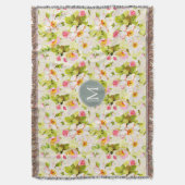 ヴィンテージフローラバラ牡丹モノグラムスローB スローブランケット (正面縦)