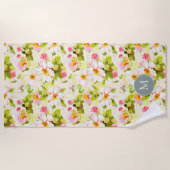 ヴィンテージフローラバラ牡丹モノグラムビーチタオル ビーチタオル (正面)