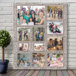 ヴィンテージフローラバラ金ゴールドファミリー11フォトコラージュ フリースブランケット