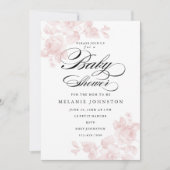 ヴィンテージフローラバラ |ピンクガールのベビーシャワー 招待状 (正面)