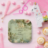 ヴィンテージフローラバラ ペーパープレート (パーティー)