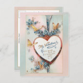 ヴィンテージフローラバレンタイン |ハートと蝶 ポストカード (正面/裏面)