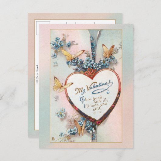 ヴィンテージフローラバレンタイン |ハートと蝶 ポストカード (正面/裏面)