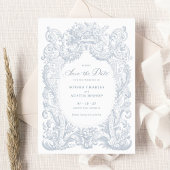 ヴィンテージフローラバロックのフレームブルー日付を保存 招待状