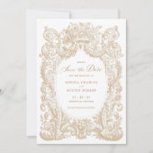 ヴィンテージフローラバロック金ゴールド保存日付 招待状 (正面)