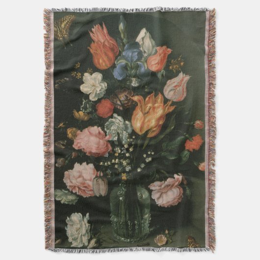 ヴィンテージフローラバロック、ニッチの花の花瓶 スローブランケット (正面縦)