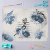 ヴィンテージフローラバーズネイビーブルーアンティークデコパージュ 薄葉紙 (クラフト)