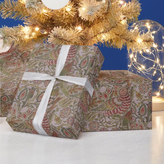 ヴィンテージフローラバードウィリアムモリス鳩とバラW ラッピングペーパー (クリスマス)
