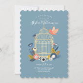 ヴィンテージフローラバードケージママ&ベビーバードシャワー 招待状 (正面)