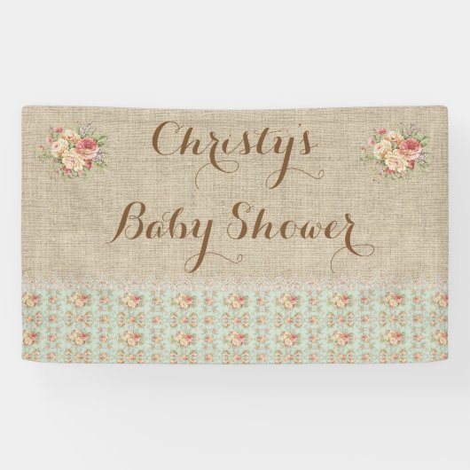 ヴィンテージフローラバーラップレースシャビー素朴カントリー 横断幕 (横)