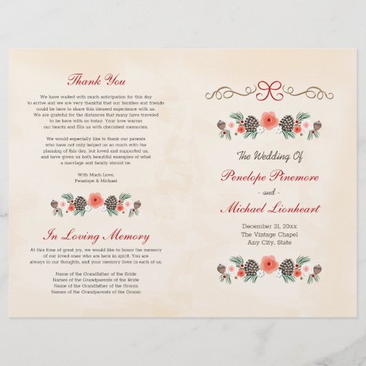 ヴィンテージフローラパインクリスマス結婚式 プログラム (正面)