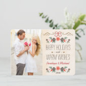 ヴィンテージフローラパインコーンフォトホリデーカード シーズンカード (スタンド正面)