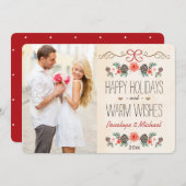 ヴィンテージフローラパインコーンフォトホリデーカード シーズンカード (正面/裏面)