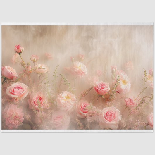 ヴィンテージフローラパステルピンクス&ホワイトデクページ 薄葉紙 (正面)