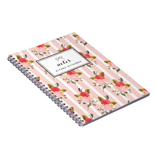ヴィンテージフローラパタストライプーンの個人用ノートブック ノートブック (右側)