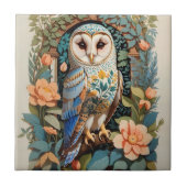 ヴィンテージフローラパターン（の模様が）あるバーンフクロウ タイル (正面)