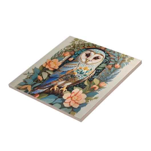 ヴィンテージフローラパターン（の模様が）あるバーンフクロウ タイル (側面)