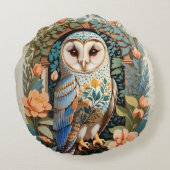 ヴィンテージフローラパターン（の模様が）あるバーンフクロウ ラウンドクッション (裏面)