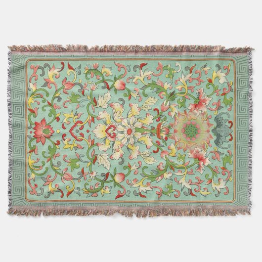 ヴィンテージフローラパッションフラワーラグ スローブランケット (正面)