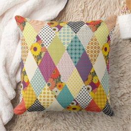 ヴィンテージフローラパッチワークキルト クッション