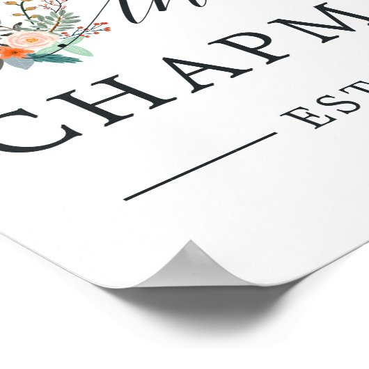 ヴィンテージフローラパーソナライズされたファミリ名プリント ポスター (角)