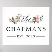 ヴィンテージフローラパーソナライズされたファミリ名プリント ポスター (正面)