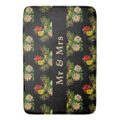 ヴィンテージフローラパーソナライズされたブラックバスマット バスマット (正面縦)