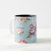 ヴィンテージフローラパーソナライズされた牡丹パターン ツートーンマグカップ (正面左)