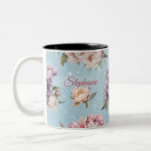 ヴィンテージフローラパーソナライズされた牡丹パターン ツートーンマグカップ (左)